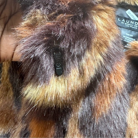 LAUNDRY BY SHELLI SEGAL FAUX FUR BOLERO JACKET ANIMAL PRINT BROWN  COAT ONE SIZE - Picture 10 of 14